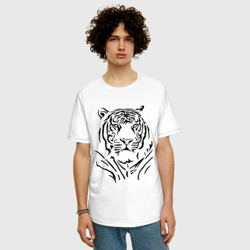 Мужская футболка хлопок Oversize Величественный тигр, цвет белый - фото 3