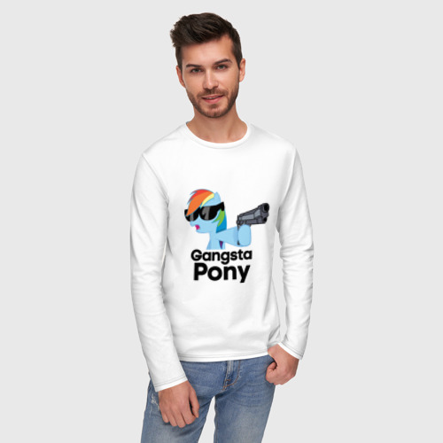 Мужской лонгслив хлопок Gangsta pony, цвет белый - фото 3