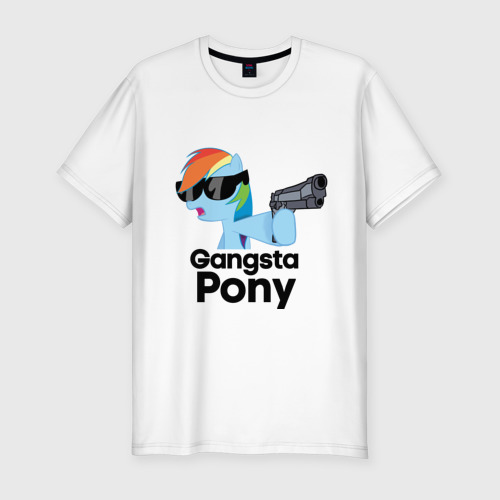 Мужская футболка приталенная из хлопка с принтом Gangsta pony, вид спереди №1