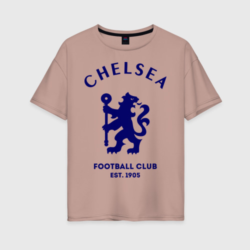 Женская футболка хлопок Oversize Челси Футбольный клуб Chelsea, цвет пыльно-розовый
