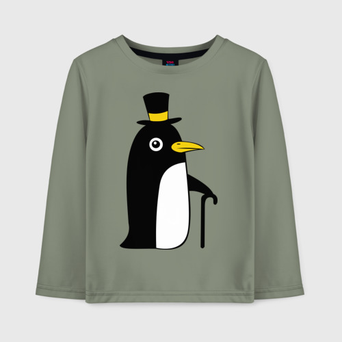 Детский лонгслив хлопок Пингвин в шляпе, цвет авокадо