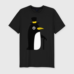Мужская футболка хлопок Slim Пингвин в шляпе