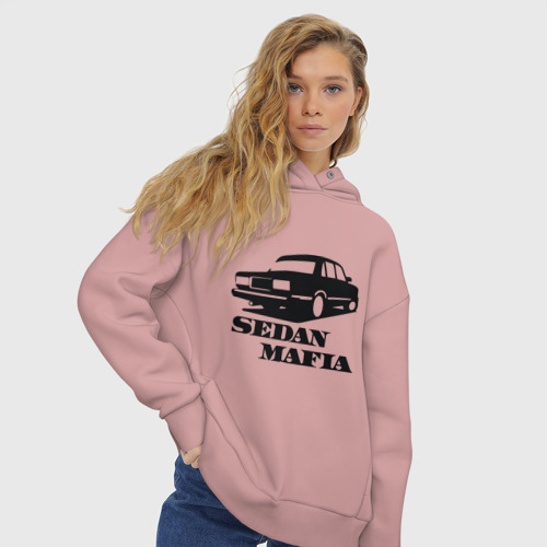 Женское худи Oversize хлопок SEDAN MAFIA, цвет пыльно-розовый - фото 4