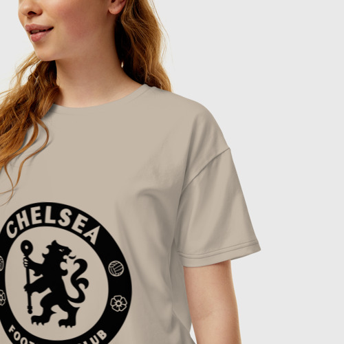 Женская футболка хлопок Oversize Chelsea logo, цвет миндальный - фото 3