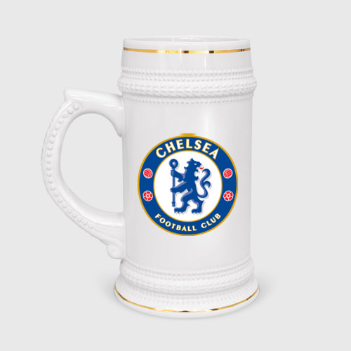 Кружка пивная с принтом Chelsea logo, вид спереди №1