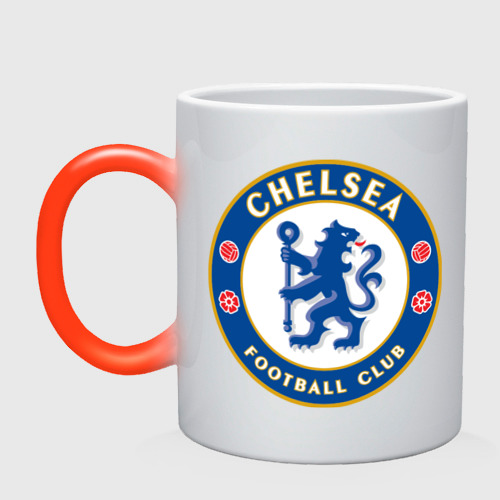 Кружка хамелеон Chelsea logo, цвет белый + красный