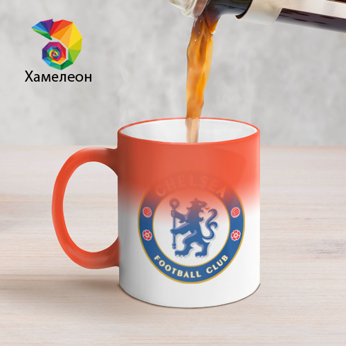 Кружка хамелеон Chelsea logo, цвет белый + красный - фото 5