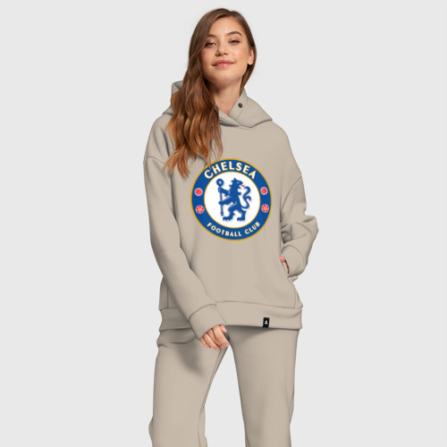 Женский костюм хлопок Oversize с принтом Chelsea logo, фото на моделе #1