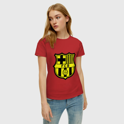 Женская футболка хлопок с принтом Barcelona logo, фото на моделе #1