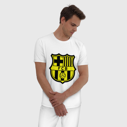 Мужская пижама хлопок Barcelona logo, цвет белый - фото 3