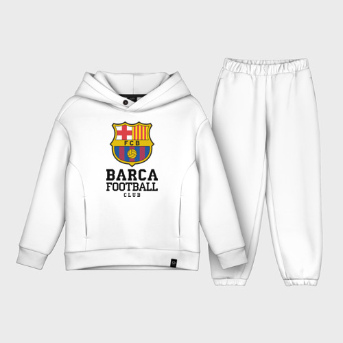 Детский костюм из хлопка оверсайз с принтом Barcelona FC, вид спереди №1