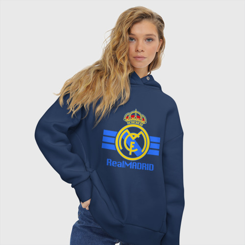 Женское худи Oversize хлопок Real Madrid, цвет темно-синий - фото 4