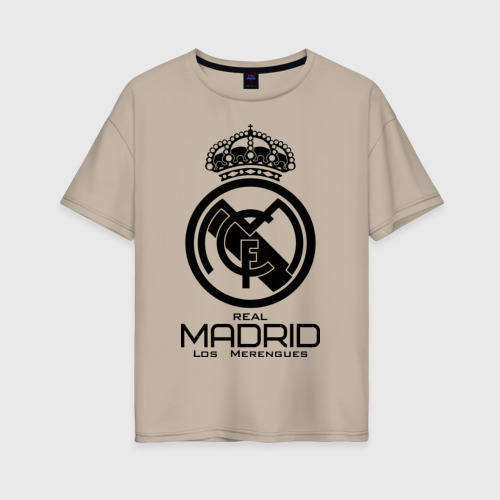 Женская футболка хлопок Oversize Real Madrid, цвет миндальный