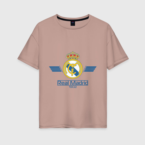 Женская футболка хлопок Oversize Real Madrid 1902, цвет пыльно-розовый