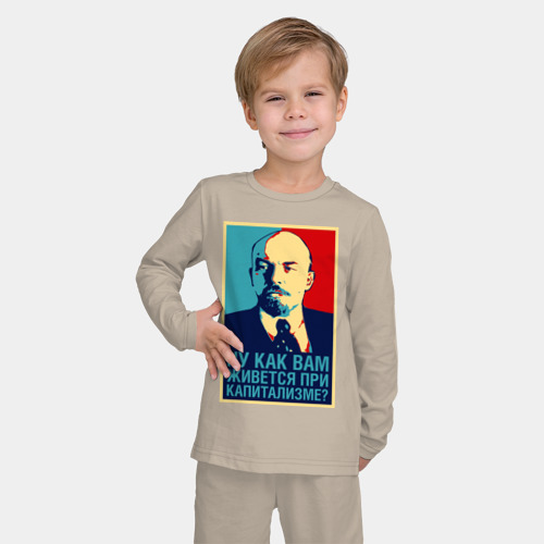 Детская пижама с лонгсливом хлопок с принтом Ленин, фото на моделе #1