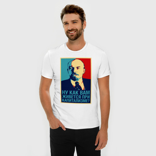 Мужская футболка хлопок Slim Ленин, цвет белый - фото 3