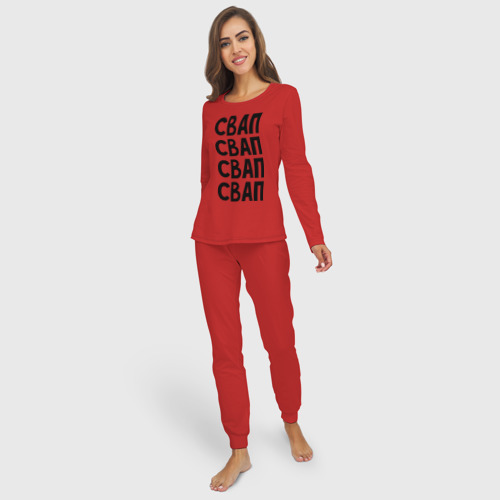 Женская пижама с лонгсливом хлопок Свап свап свап, цвет красный - фото 3