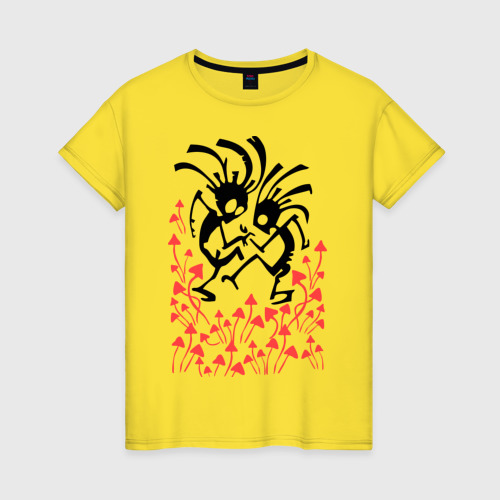 Женская футболка хлопок Индейцы танцуют, цвет желтый