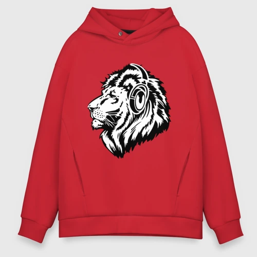 Мужское худи Oversize хлопок Лев в наушниках