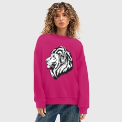 Женский свитшот oversize без начеса хлопок Лев в наушниках - фото 2
