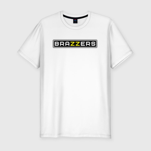 Мужская приталенная футболка из хлопка с принтом Brazzers, вид спереди №1