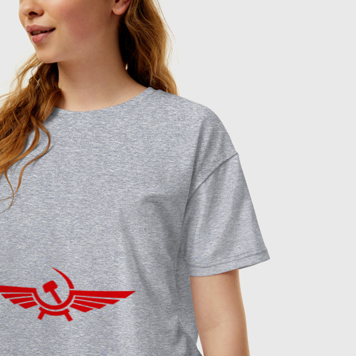 Женская футболка хлопок Oversize Серп и молот в виде орла, цвет меланж - фото 3