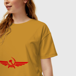 Женская футболка хлопок Oversize Серп и молот в виде орла - фото 2