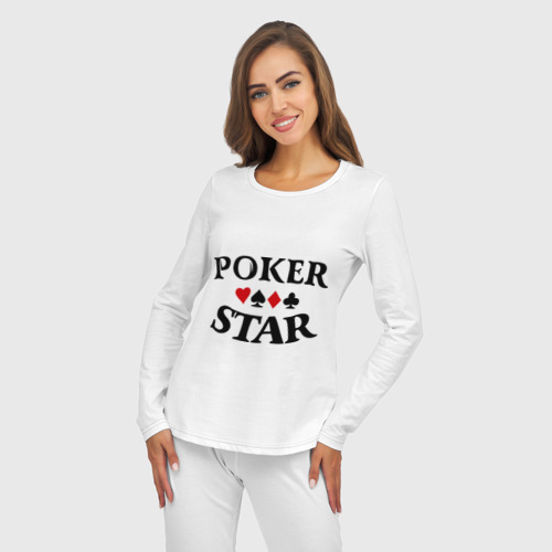 Женская пижама с лонгсливом хлопок Poker Stars, цвет белый - фото 5