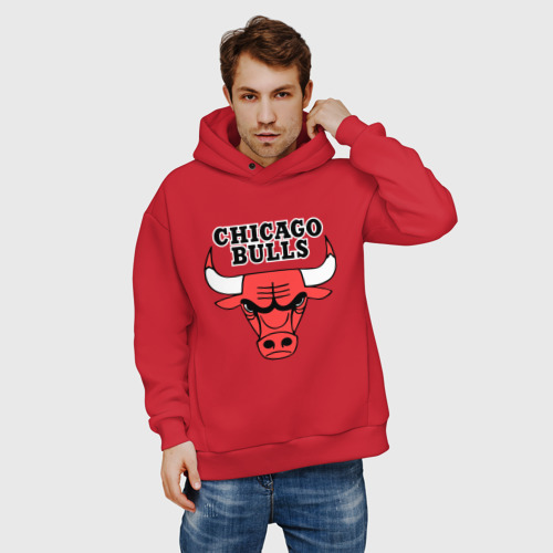 Мужское худи Oversize хлопок Chicago Bulls, цвет красный - фото 3