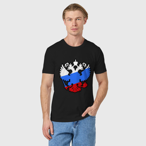 Мужская футболка хлопок с принтом Герб России, фото на моделе #1