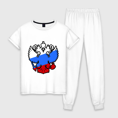 Женская пижама хлопок с принтом Герб России, вид спереди #2