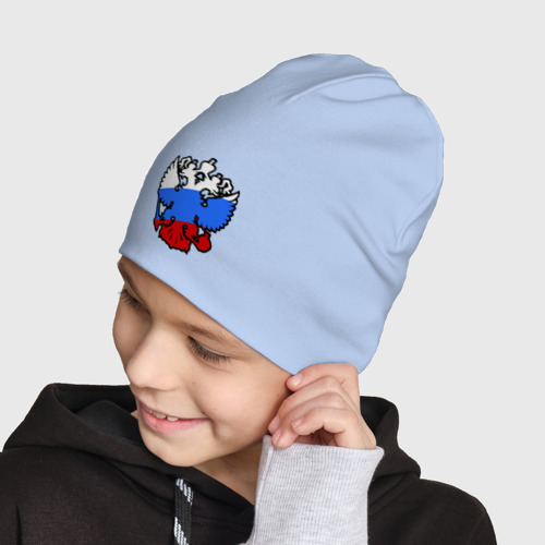 Детская шапка демисезонная Герб России, цвет мягкое небо - фото 4