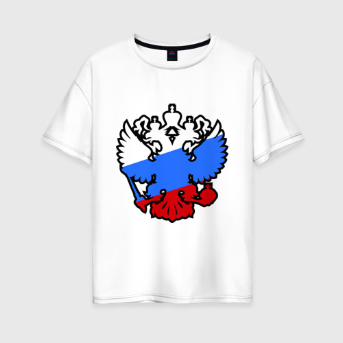 Женская футболка хлопок Oversize Герб России, цвет белый