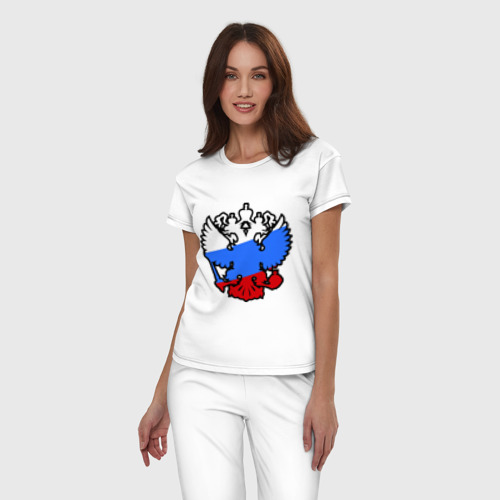 Женская пижама хлопок с принтом Герб России, фото на моделе #1