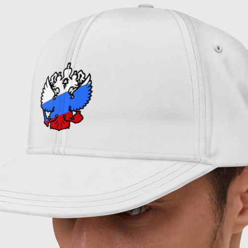 Кепка снепбек с прямым козырьком Герб России, цвет белый