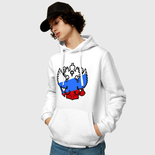Мужская толстовка хлопок Герб России, цвет белый - фото 3