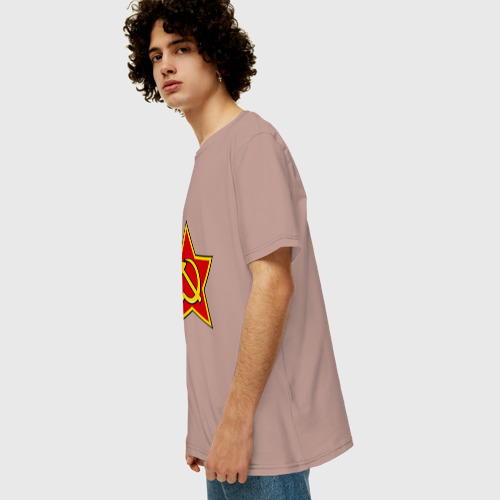 Мужская футболка хлопок Oversize Звезда с серпом п и молотом, цвет пыльно-розовый - фото 5
