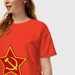 Женская футболка хлопок Oversize Звезда с серпом п и молотом - фото 2