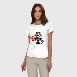 Женская пижама с белой футболкой хлопок Его киса - фото 2