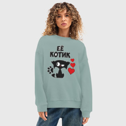 Женский свитшот oversize без начеса хлопок Её котик - фото 2