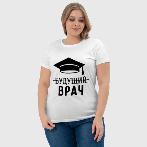 Женская футболка хлопок Будущий врач, цвет белый - фото 6