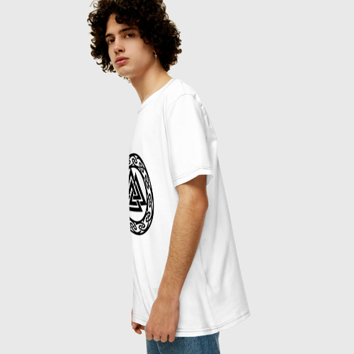 Мужская футболка хлопок Oversize Валькнут - символ Одина, цвет белый - фото 5