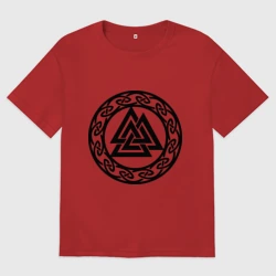 Женская футболка хлопок Oversize Валькнут - символ Одина