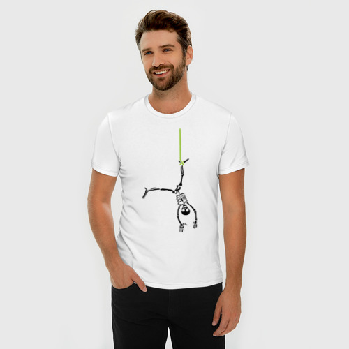 Мужская футболка хлопок Slim Висячий скелетик, цвет белый - фото 3