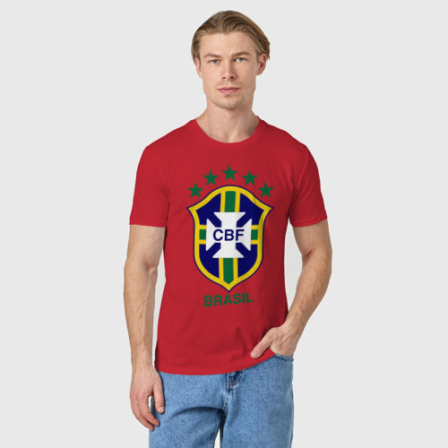 Мужская футболка хлопок Сборная Бразилии по футболу, цвет красный - фото 3
