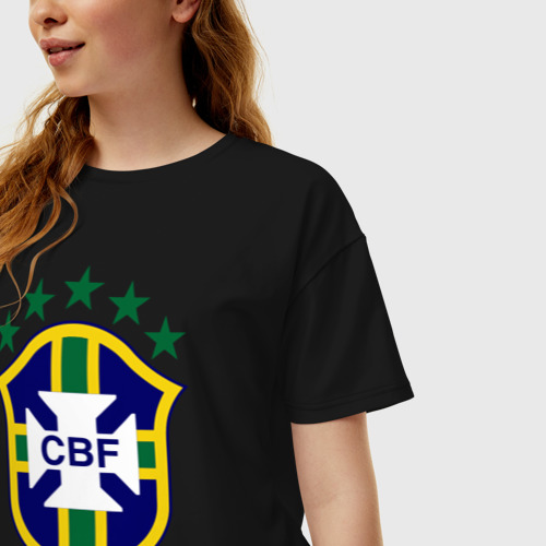Женская футболка хлопок Oversize Сборная Бразилии по футболу, цвет черный - фото 3