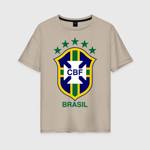 Женская футболка хлопок Oversize Сборная Бразилии по футболу, цвет миндальный