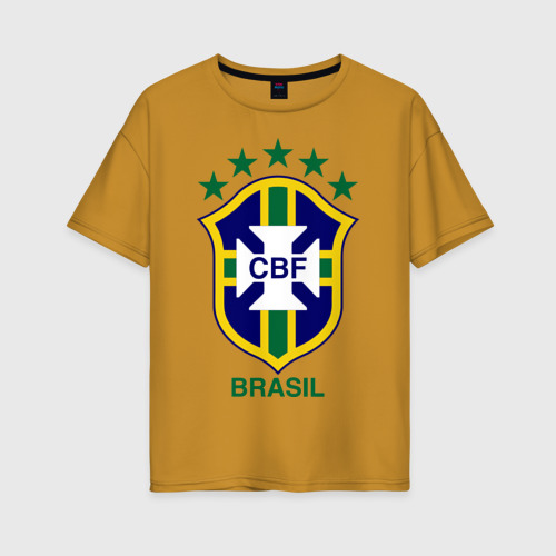 Женская футболка хлопок Oversize Сборная Бразилии по футболу, цвет горчичный