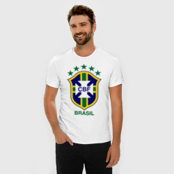 Футболка из премиального хлопка с принтом Сборная Бразилии по футболу для мужчины, вид на модели спереди №2. Цвет основы: белый