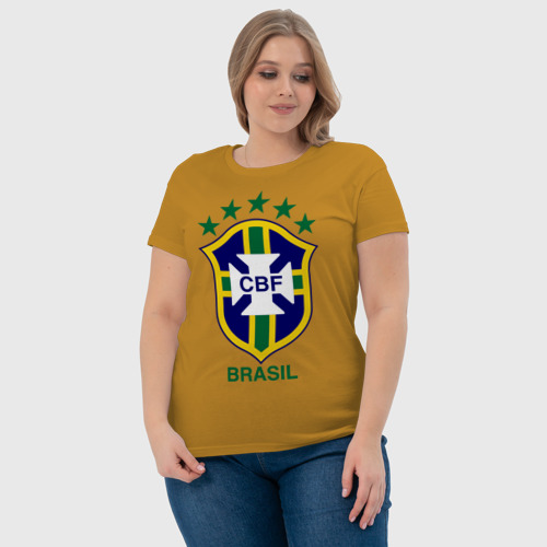 Женская футболка хлопок Сборная Бразилии по футболу, цвет горчичный - фото 6